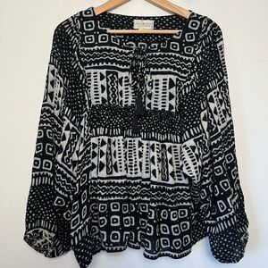 Vintage Denim & Supply Ralph Lauren Southwestern Print Peasant Tassel Blouse